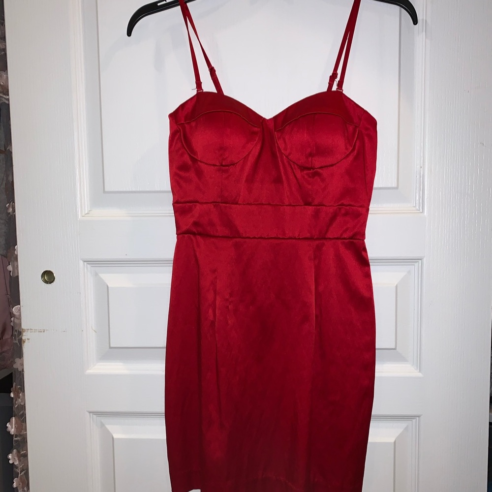 Red satin party dress